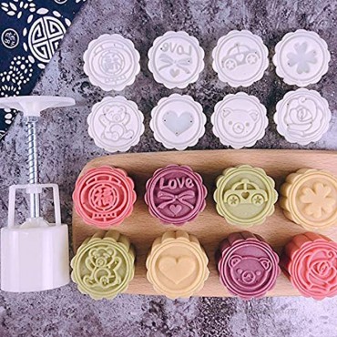 Cookie Stamp MoonCake Mold 50g with 8 Stamps Cookie Press Pastry Tool Fondant Cutters Set for Gum Paste Sugarcraft Candy Cake Decorating for Baking