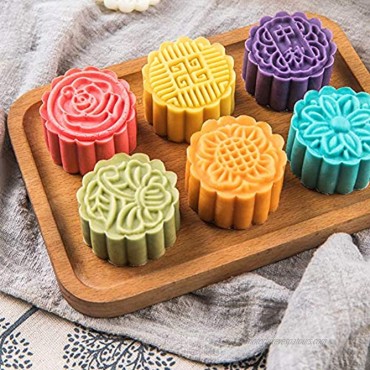 Moon Cake Mold 6 PCS Mid Autumn Festival DIY Hand Press Cookie Stamps Pastry Tool Moon Cake Maker Flower Mode Patterns 1 Mold 6 Stamps 50g White.