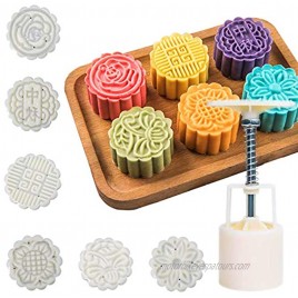 Moon Cake Mold 6 PCS Mid Autumn Festival DIY Hand Press Cookie Stamps Pastry Tool Moon Cake Maker Flower Mode Patterns 1 Mold 6 Stamps 50g White.