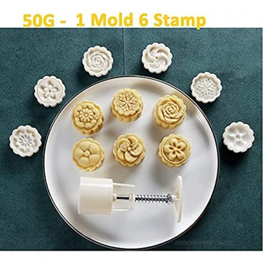 Mooncake Molds Set Mid-Autumn Festival Hand-Pressure Moon Cake maker 6 pcs for baking DIY Hand Press Cookie Stamps Pastry Tool1 Mold 6 Stamps. 50G