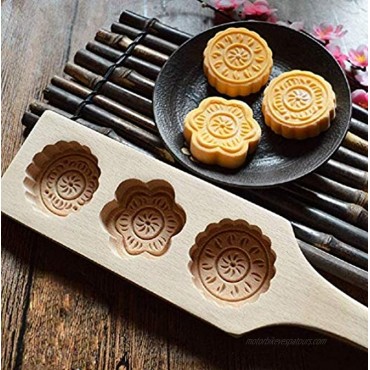 Wooden Moon Cake Wooden Baking Mold Cookie Stamps MoonCake Mold Chinese Traditional Mid-autumn Festival Moon Cake Mold 3 Flower Shape for Muffin Mooncake Cookie Biscuit Chocolate Pumpkin Pie