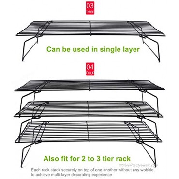 3 Tier Non Stick Cake Cooling Rack Oven Safe Heat Resistant Space Saving Stackable Wire Tray with Collapsible Legs for Roasting Cooking Grilling Drying Plus Multi-use Basting Brush 10x16 in