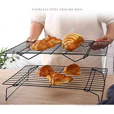3 Tier Non Stick Cake Cooling Rack Oven Safe Heat Resistant Space Saving Stackable Wire Tray with Collapsible Legs for Roasting Cooking Grilling Drying Plus Multi-use Basting Brush 10x16 in