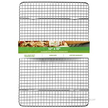 Oven Safe Heavy Duty Stainless Steel Baking Rack & Cooling Rack 10 x 15 inches Fits Jelly Roll Pan