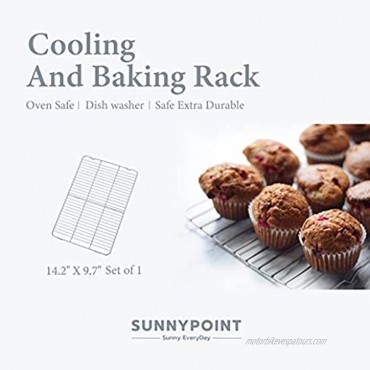 SunnyPoint Oven-Safe 100% Stainless Steel Wire Cooling Rack for Baking Cake Breads Oven Cooking Roasting Grilling Heavy Duty Commercial Quality Fits Jelly Roll Pan. 1 9.7 X 14.2