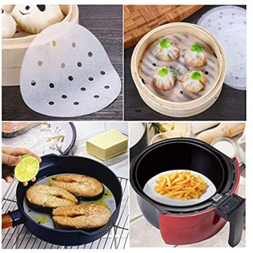 200pcs Air Fryer Liners,9 inches Bamboo Steamer Liners,Premium Perforated Parchment Steaming Papers,Non-stick Steamer Mat,Perfect for 3.4~3.7 QT Air Fryers Baking Cooking Steaming