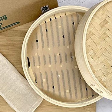 Air Fryer Parchment Paper for Baking Bamboo Steamer Liners 7.5 Inch 200Pcs Unbleached Square Perforated Parchment Paper Non-stick Steamer Mat for Baking Steaming Cooking with Silicone Paper