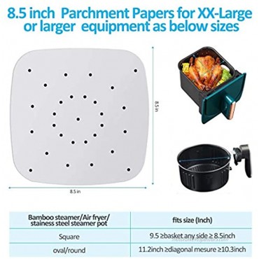 Air Fryer Parchment Paper Liners 200pcs 8.5inch Square Perforated Parchment Paper Sheets for Air Fryer Premium Nonstick Bamboo Steamer Liner for Air Fryers Steaming Basket Oven Baking Cooking