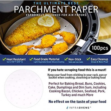 Air Fryer Parchment Paper Liners 7.5 in Accessories Compatible with Habor Maxi-Matic Elite Platinum Ninja Foodi Power Airfryer Oven Frenchmay Zeny NutriChef +More 100 pcs + 1 Grill Mat