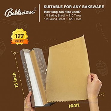 BAKLICIOUS Unbleached Parchment Paper Roll 177 Sq Ft 13 In X 164 Ft Non-stick Baking Parchment Paper For Baking Food Grade Cooking Papers For Baking Bread Cookies Heat Press Pans Oven Air Fry
