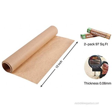 Luckybaker Non stick parchment paper for baking Pack of 2 11.8 inch 98 ft，Unbleached paper Perfect for baking grilling and steaming.