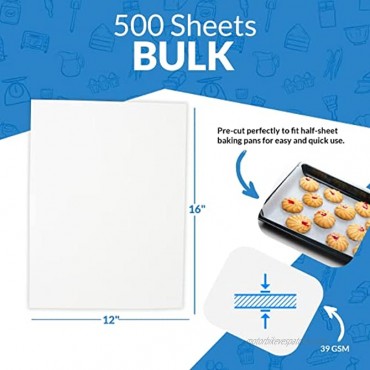 Reli. 500 Pcs Parchment Paper Sheets Bulk | 12x16 in. | White Parchment Sheets Baking Sheet Paper | Non-Stick Pre-Cut Pan Liners | Parchment Paper Sheets for Baking Air Fryer Grilling