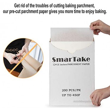 SMARTAKE 200 Pcs Parchment Paper Baking Sheets 12x16 Inches Non-Stick Precut Baking Parchment Suitable for Baking Grilling Air Fryer Steaming Bread Cup Cake Cookie and More White