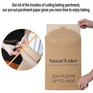 SMARTAKE 300 Pcs Parchment Paper Baking Sheets 12 x 16 Inches Non-Stick Precut Baking Parchment Suitable for Baking Grilling Air Fryer Steaming Bread Cup Cake Cookie and More Unbleached