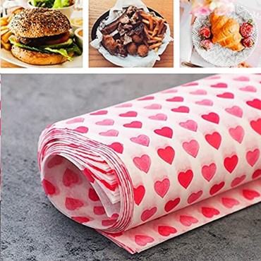 Zezzxu 100Pcs Wax Paper Sheets Food Picnic Paper Deli Paper Greaseproof Waterproof Paper Liners Wrapping Tissue for Sandwich Hamburger Food Basket Stripe+ Love Heart pattern