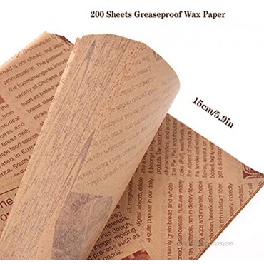 ZIIVARD 200 Sheets Deli Paper Greaseproof Wax Paper Liners Basket -Food Grade Disposable Food Wrapping Taco Sandwich Burger Paper Wrappers Baking Parchment-5.9in,Brown