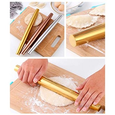 13 Stainless Steel Non-Stick Rolling Pin and 6 Dough Cutter Scraper Bundle for Baking Best for Fondant Pie Crust Cookie Pastry Pasta Pizza Dough Rose Gold