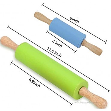 2 Pack Kids Rolling Pin,Non-Stick Dough Rollers With Wooden Handle,Silicone Dough Roller for Baking And Kitchen Children Cake by NASNAIOLLGreen 11.8+Blue 9
