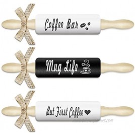 3 Pieces Coffee Mini Wooden Rolling Pins Coffee Bar Tiered Tray Decor Farmhouse Coffee Station Inspired Decoration for Kitchen Shelves Hutches
