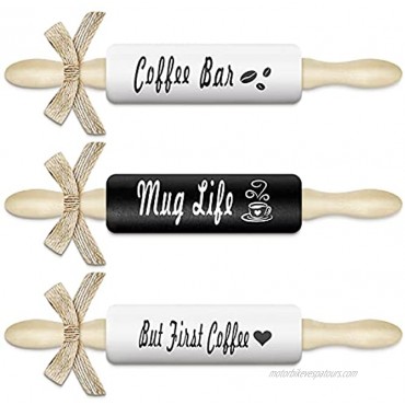 3 Pieces Coffee Mini Wooden Rolling Pins Coffee Bar Tiered Tray Decor Farmhouse Coffee Station Inspired Decoration for Kitchen Shelves Hutches