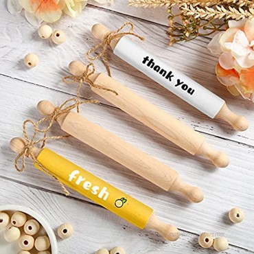 6 Pieces 7 Inch Wooden Mini Rolling Pins with 50 Pieces Wooden Beads Kids Size Wooden Handle Rolling Pin for Scrapbook Projects Miniatures Doll Houses and Crafts