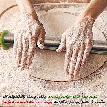 Adjustable Rolling Pin with Thickness Rings Guides Non Stick 17 inch Large Heavy Duty Stainless Steel French Style Dough Roller for Baking Pizza Pie Pastries and Cookies