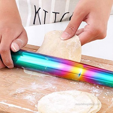 Buyer Star Rainbow rolling pin-15.8-inch Professional Rolling Pin Fondant Dumplings Cookies Pizza Dough Pasta Pie Crust Pastry Metal French Rolling Pin Roller NO.0