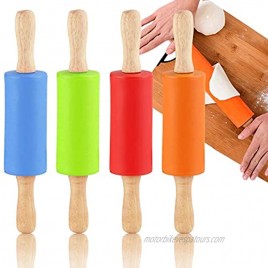 Faxco 4 Pack Mini Rolling Pin for Kids 9 Inch Wooden Handle Rolling Pin Non-Stick Silicone Rolling Pins for Children Cake Baking