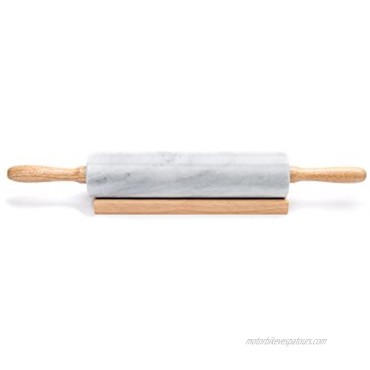 Fox Run Polished Marble Rolling Pin with Wooden Cradle 10-Inch Barrel White