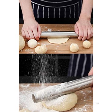 French Rolling Pin Vamlader 16.7 Stainless Steel Rolling Pin for Fondant Pie Crust Cookie Pastry Dough –Tapered Design & Smooth Construction