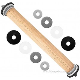 Gorilla Grip Premium Rolling Pin Adjustable Dough Roller Solid Beechwood Removable Thickness Rings to Measure Doughs Professional Home Kitchen Baking Utensil Pizza Pies Black Gray White Light Gray