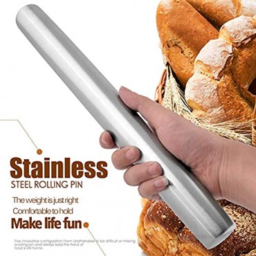 Hvanam Stainless Steel Rolling Pin Professional French Metal Dough Roller 15.75 Kitchen Baking Tools Supplies For Pizza,Pasta,Cake,Pastry,Ravioli,Fondant,Cookies