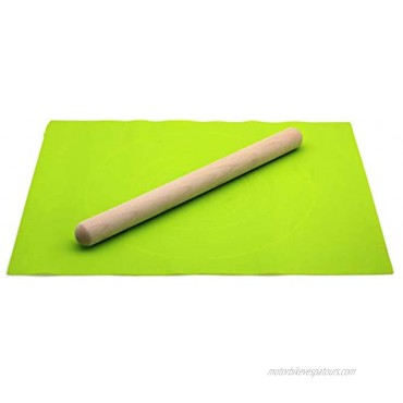 JACHI Rolling Pin and Silicone Baking Mat Set with Measurement Perfect for Baking Dough Fondant Dumpling Pizza Pie Pastries Pasta Cookiesgreen