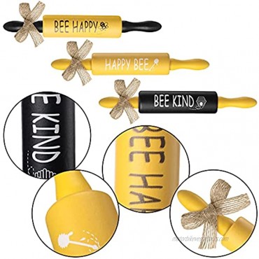 Jetec 3 Pieces Bee Mini Rolling Pins Farmhouse Style Kitchen Tiered Tray Decor Inspired Coffee Bar Yellow and Black Honey Bee Summer Decor