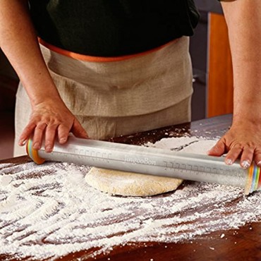 JingooBon Rolling Pin Adjustable Stainless Steel French Dough Roller with 4 Removable Thickness Rings and Pastry Mat Set for Baking Fondant Tortilla Pizza Pie Pastries Pasta and Cookies