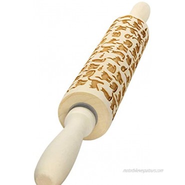 JSY rolling pins for baking Cats Pattern Embossing Rolling Pin,Wooden Laser Engraved Rolling Pin With Cats For Embossed Cookies