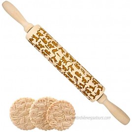 JSY rolling pins for baking Cats Pattern Embossing Rolling Pin,Wooden Laser Engraved Rolling Pin With Cats For Embossed Cookies