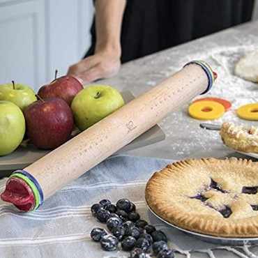 K BASIX Adjustable Rolling Pin with Thickness Rings Dough Roller with 4 Multi-Color Removable Rings Measuring Guides for Baking Cookies Dough Fondant Pastries Pancake Pizza Pie Pasta & Bread