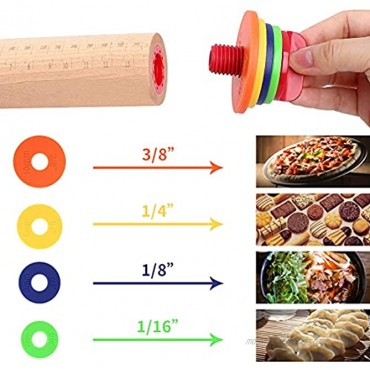 K BASIX Adjustable Rolling Pin with Thickness Rings Dough Roller with 4 Multi-Color Removable Rings Measuring Guides for Baking Cookies Dough Fondant Pastries Pancake Pizza Pie Pasta & Bread