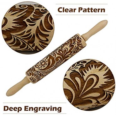 Paisley Embossed Rolling Pins for Baking Cookies Embossing Rolling Pin Frosty Flowers Wooden Laser Engraved 3D Rolling Pin Embossed Dough Roller Christmas Decoration Snowflake Pottery Clay Ceramics
