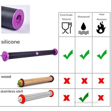 PROKITCHEN Silicone Rolling Pin with Thickness Rings 23.6 inch Large Rolling Pin for Baking Fondant Dough Pasta Cookie Pizza Dumpling Purple Long Rolling Pin