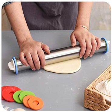 Rolling Pin and Silicone Baking Pastry Mat Set Stainless Steel Dough Roller Rolling Pins with Adjustable Thickness Rings for Baking Dough Pizza Pie Pastries Pasta Cookies