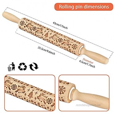 Rolling Pin Christmas Wooden Rolling Pins Engraved Embossing with Christmas Tree Deer Pattern DIY Tool for Baking Cookies