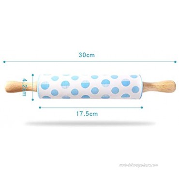 Silicone Rolling Pin for Baking 12 Inch Colorful Pin Non-Stick Surface with Wooden Handle for Dough Tortilla Bread and Pizza Blue