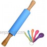 Silicone Rolling Pin for Baking Non-stick Surface Wooden Handle 15.15x2.17 inch with Free Measure SpoonBlue