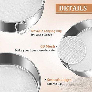 3 Pieces Tamis Flour Sieve Set Round Fine Sieve 6 Inch Stainless Steel Baking Tamis Mesh Sifter 60 Mesh with Clean Brush and Dough Scraper