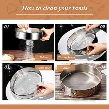 3 Pieces Tamis Flour Sieve Set Round Fine Sieve 6 Inch Stainless Steel Baking Tamis Mesh Sifter 60 Mesh with Clean Brush and Dough Scraper