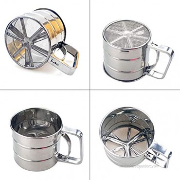 Buwico Semi-automatic Stainless Steel Flour Sieve with Measurement Scale Handheld Powder Flour Mesh Sifter Kitchen Baking Tool