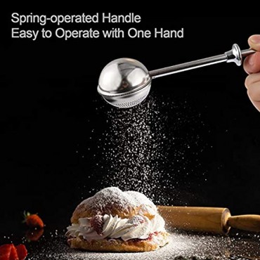 Didhand Powdered Sugar Shaker Duster Flour Sifter with Spring-operated Handle Dusting Wand for Baking,Silver