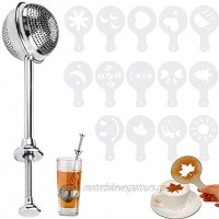 Flour Duster for Baking Powdered Sugar Shaker Duster Spring Handle One-Handed Operation Stainless Steel Baker's Dusting Wand with Cake Stencil Templates for Sugar Flour and Spices